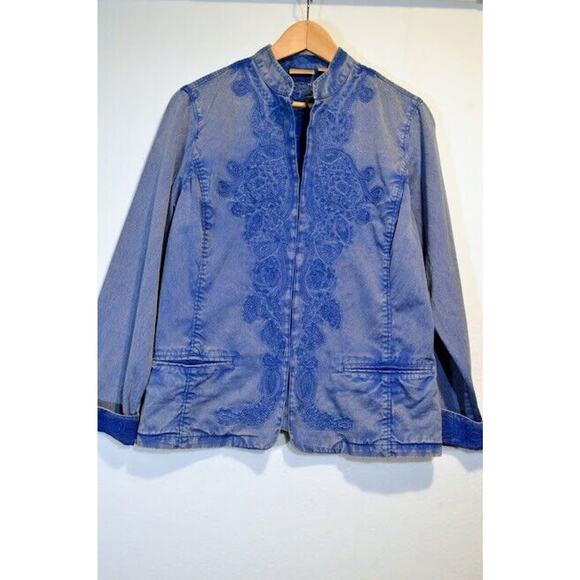 Chicos Embroidered Jacket Womens Size 1 (US Small/8) Steel Blue Cotton - Picture 3 of 12